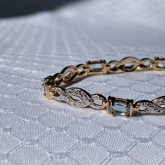 Sterling Silver 925 Two Tone Blue Topaz Gemstone Bracelet Size 7.25 - Picture 11 of 14